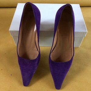 Purple suede kitten heel pumps
